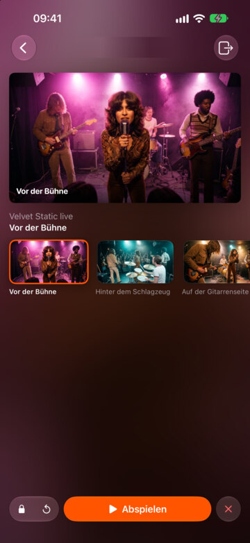 Die Fernbedienung auf dem iPhone verfolgt die Sitzung von Velvet Static live: Vor der Bühne läuft.