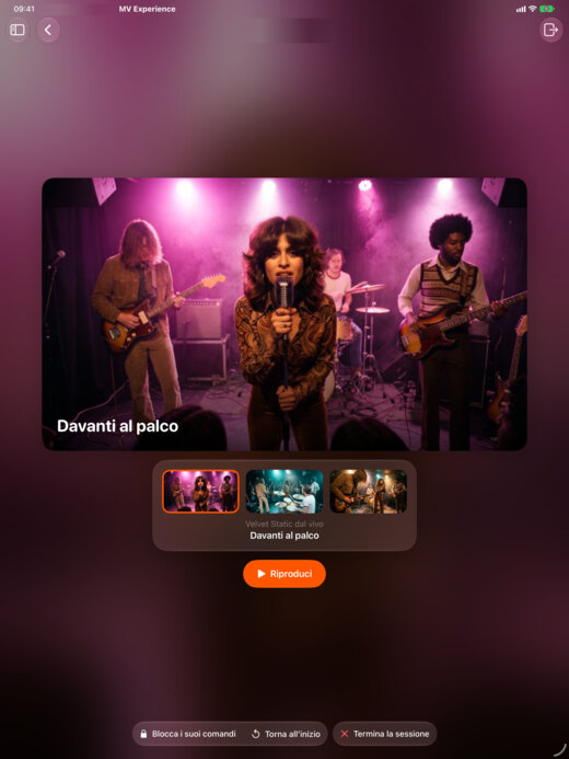 Il telecomando su iPad segue la sessione di Velvet Static dal vivo con i suoi tre video.