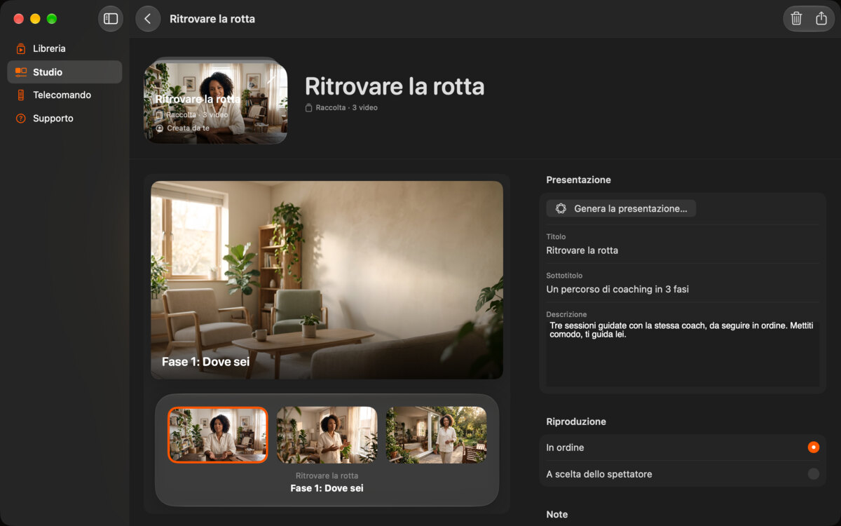 L’editor su Mac della raccolta Ritrovare la rotta.
