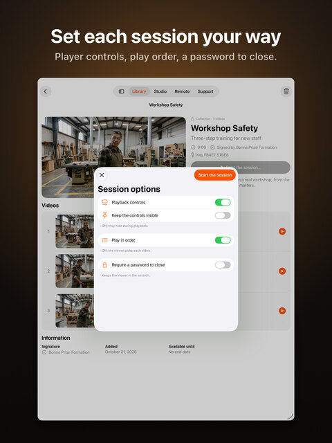 Set each session your way: the session options on iPad.