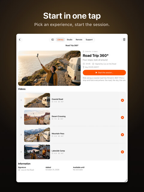 Start in one tap: an experience page on iPad.