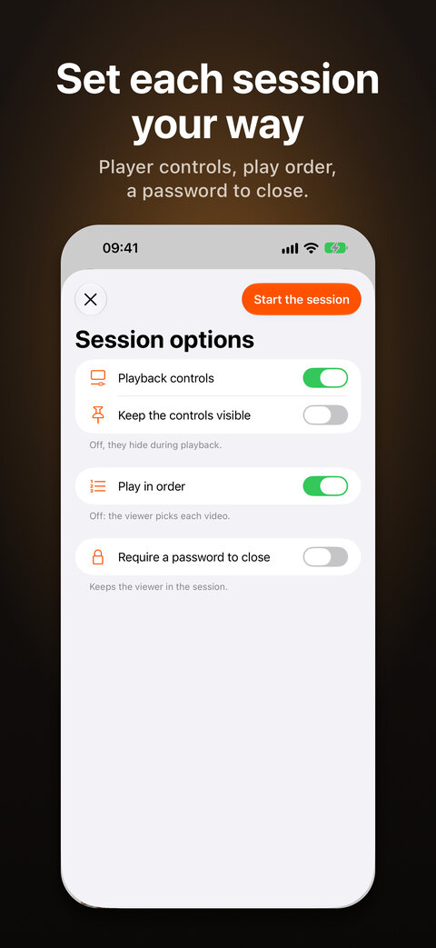 Set each session your way: the session options on iPhone.