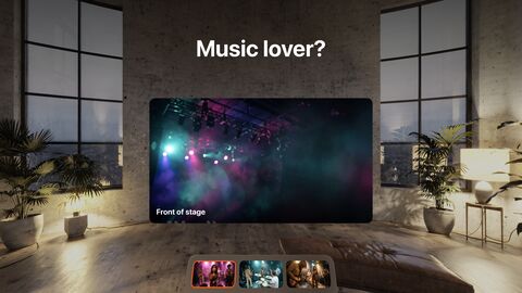 App preview for Apple Vision Pro: a Library window in a room, with the title Music lover?