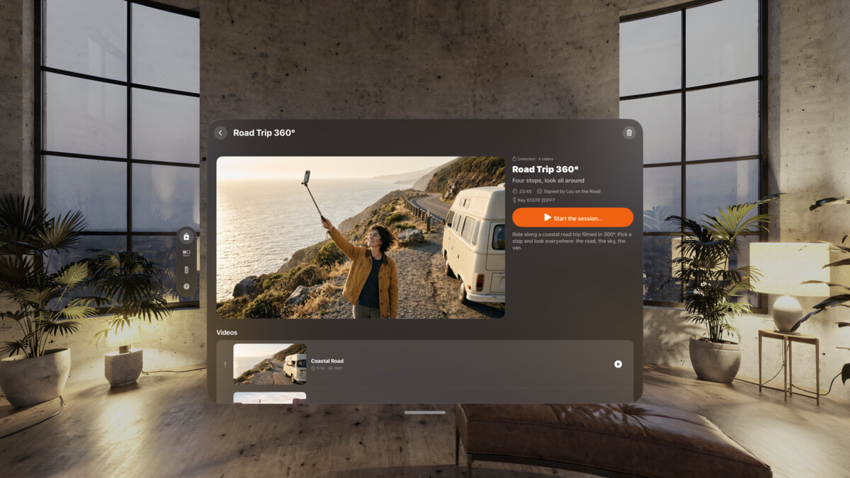 The Road Trip 360° page on Apple&nbsp;Vision&nbsp;Pro, with its picture and its list of stops.